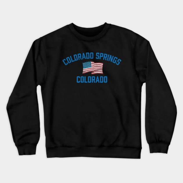 Colorado Springs Colorado Vintage USA Flag Crewneck Sweatshirt by TGKelly